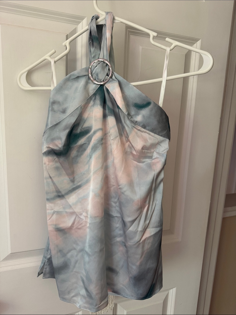White House Black Market Pale Blue Satin Halter Top